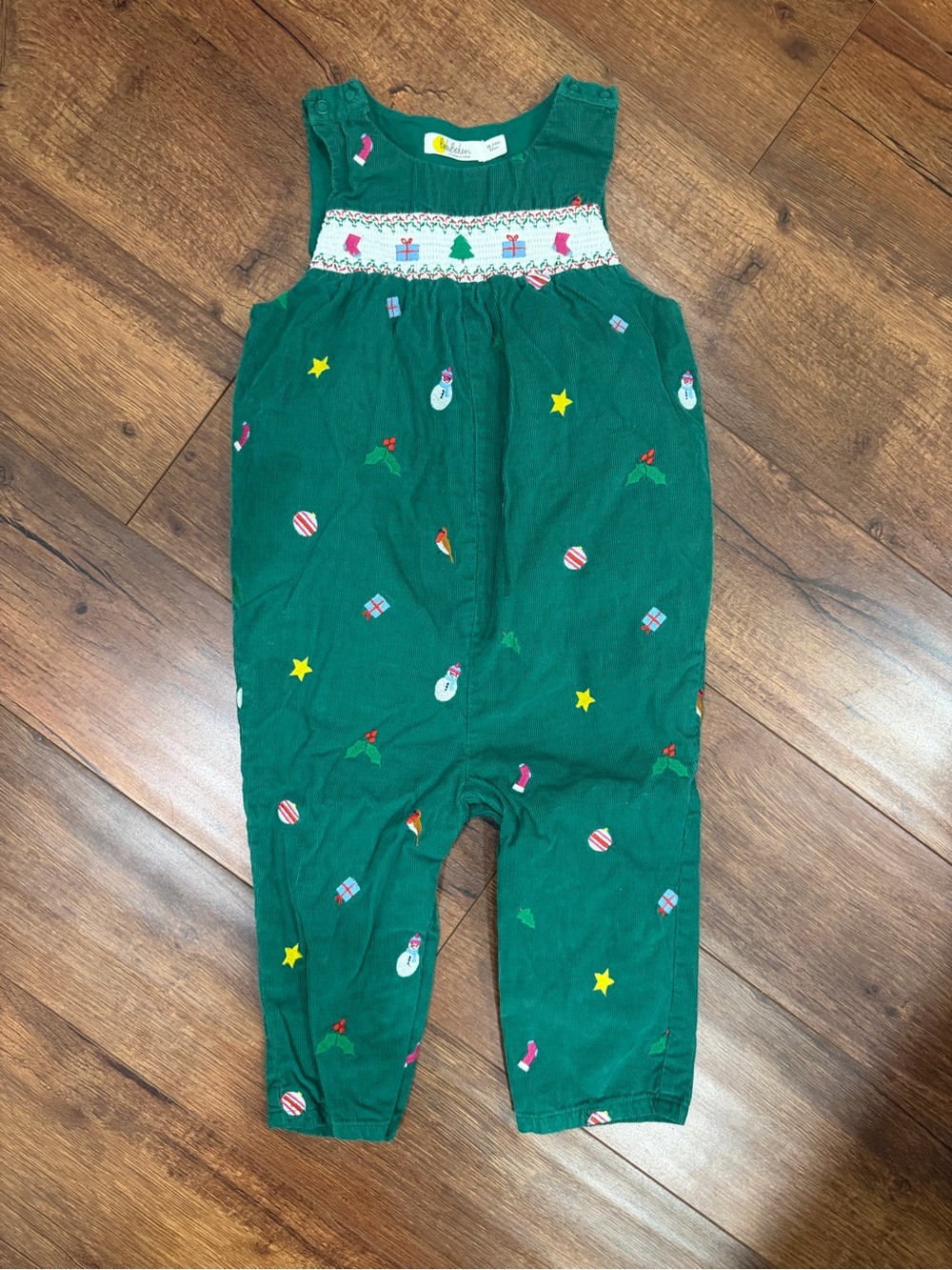 Baby Boden Green Holiday Embroidered Cotton Kids Romper 18-24mo